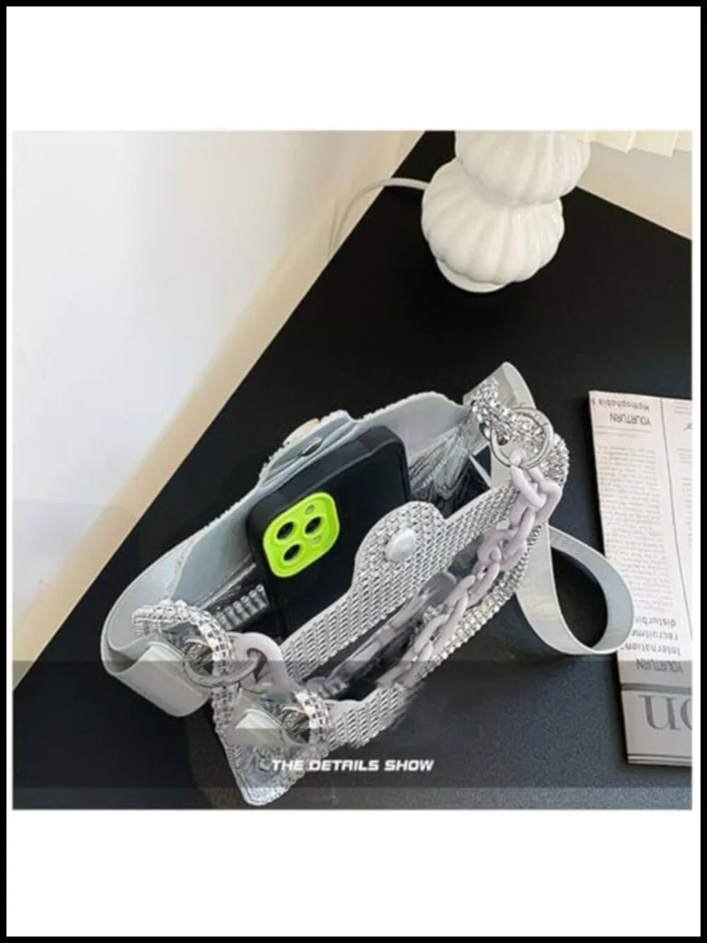 Clear Chain Evening Clutch Bag Stadium Approved Rhinestone Handbag Shoulder